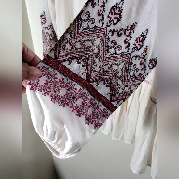 Free People Wild One Embroidered Balloon Sleeves Oversized Mini Dress Size M - Picture 5 of 10